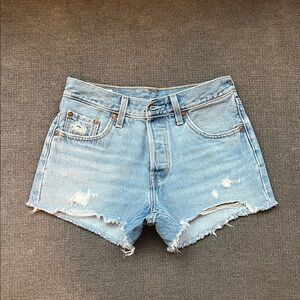 Levi's Light Wash Frayed Hem Denim Shorts